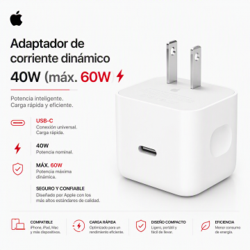 Apple Adaptador de corriente dinámico de 40 W (máx. 60 W)